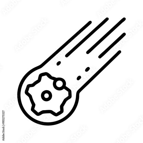 Comet illustration in minimalist style with a round head and long tail, copy space