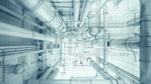 3D Architectural Blueprint: Ventilation System Design Illustration