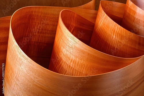 Closeup of wood veneer with natural grain and curvature