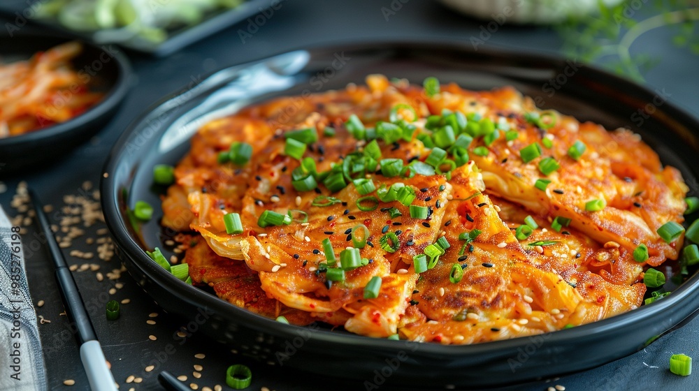 Kimchi Jeon: Close-Up Front View of Pan-Fried Korean Kimchi Pancakes Kimchi Jeon: Close-Up Front View of Pan-Fried Korean Kimchi Pancakes