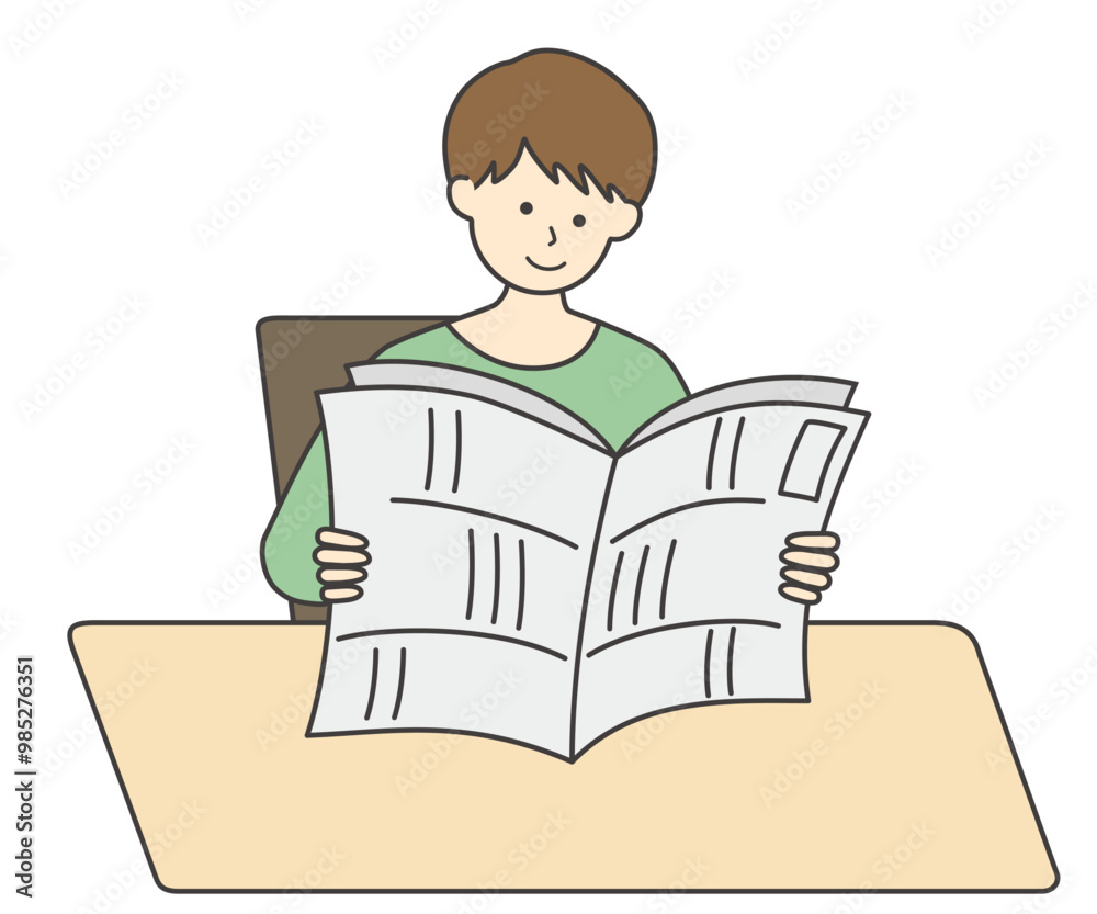 新聞を読む男性のイラスト素材