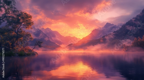 Wallpaper Mural Serene Sunset Reflection Over Majestic Mountains Torontodigital.ca