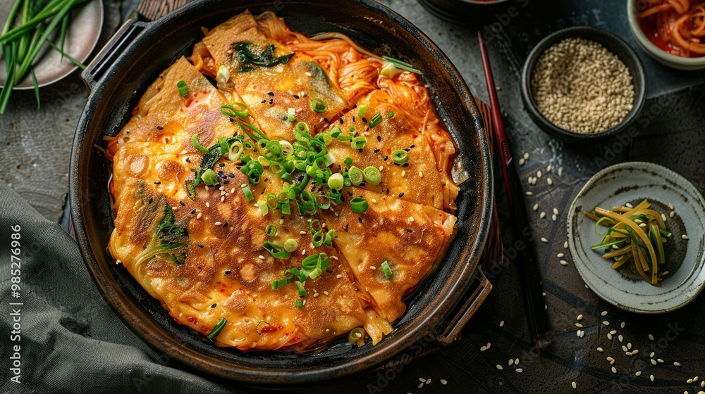 Kimchi Jeon: Detailed Front View of Pan-Fried Korean Kimchi Pancakes Kimchi Jeon: Detailed Front View of Pan-Fried Korean Kimchi Pancakes