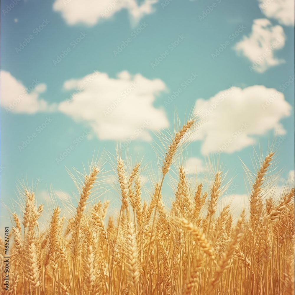 Fototapeta premium Golden Wheat Field Against a Blue Sky