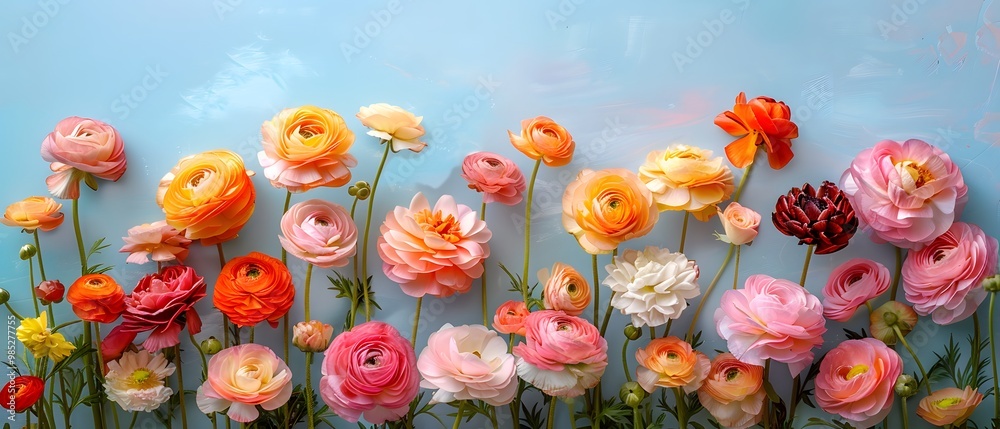 Fototapeta premium Fresh spring flowers on pastel background.
