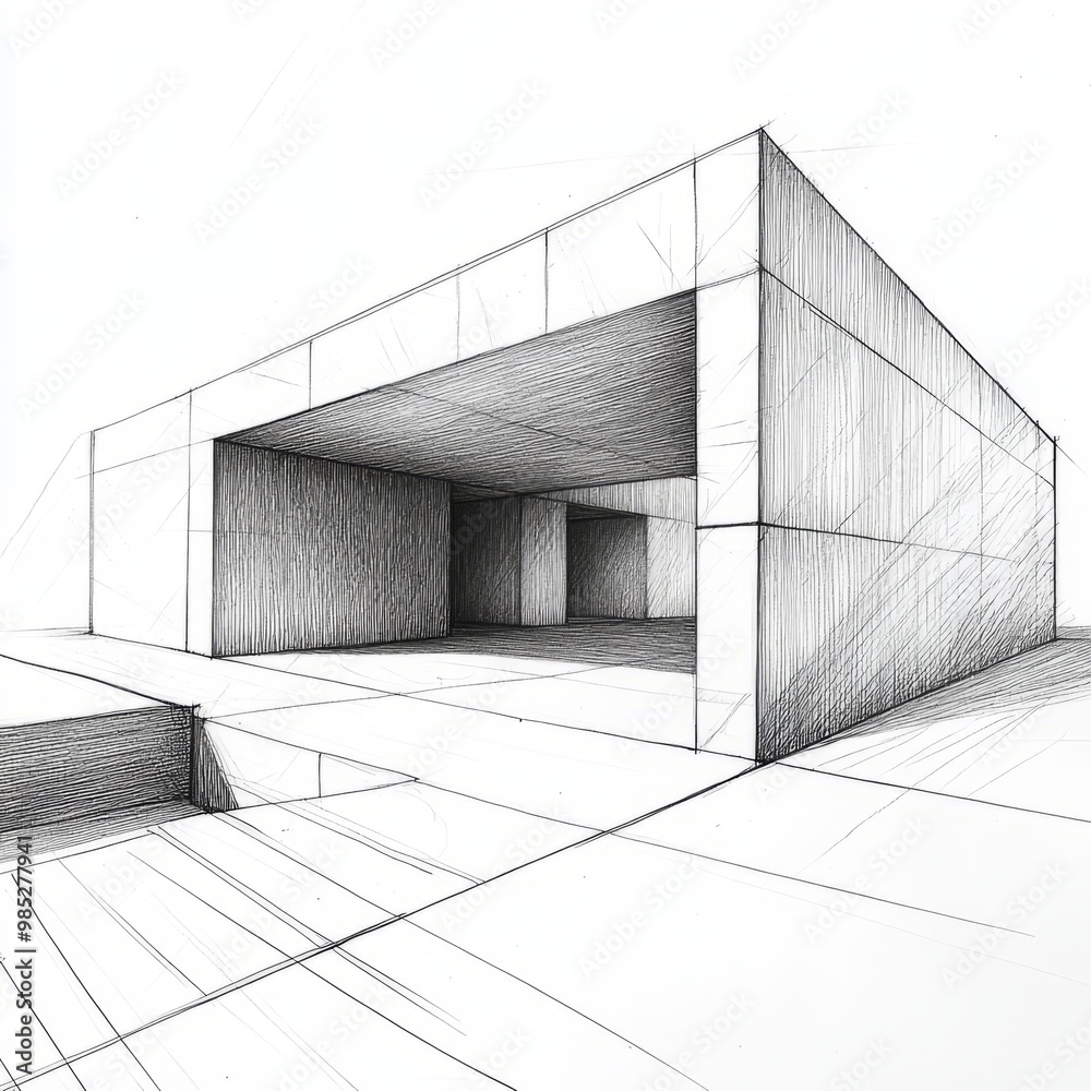Fototapeta premium Modern Architectural Sketch of a Minimalist Structure