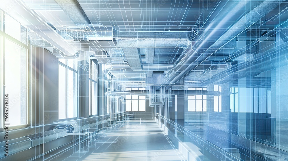 Blueprint of an Architectural Ventilation System: Detailed 3D Illustration