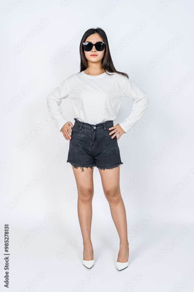 Minimalist Portrait of Asian Woman in Blank White Long Sleeve Shirt Minimalist Portrait of Asian Woman in Blank White Long Sleeve Shirt
