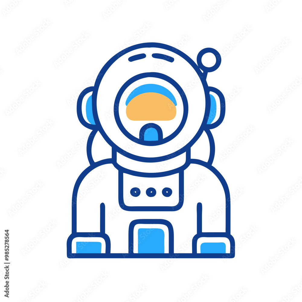 Illustration of a joyful astronaut wearing a space suit, playful and whimsical style, copy space Illustration of a joyful astronaut wearing a space suit, playful and whimsical style, copy space
