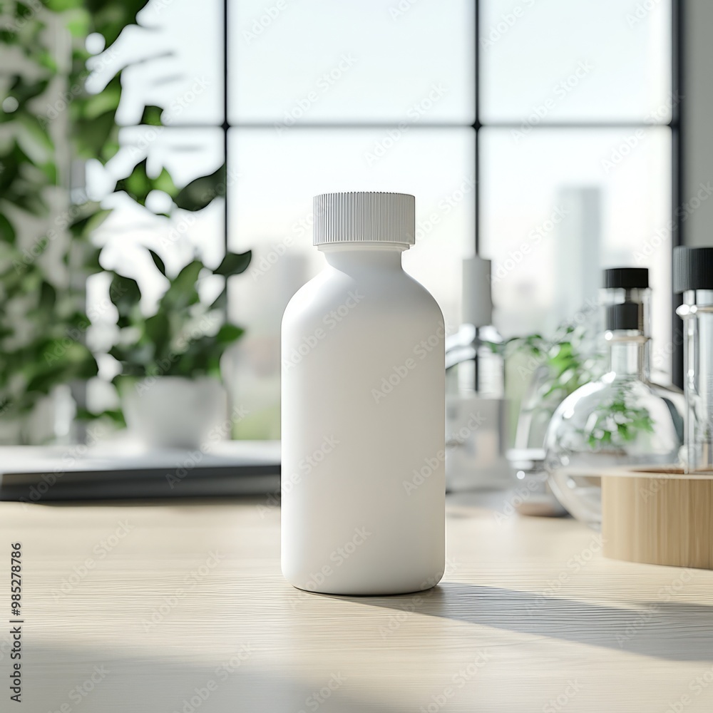 White Bottle on Workspace with Natural Light White Bottle on Workspace with Natural Light
