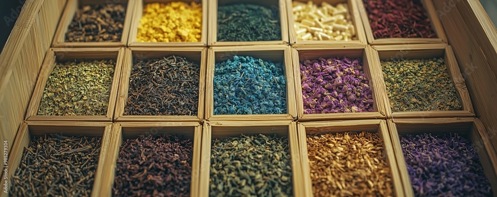 Colorful Arrangement of Dried Herbs and Spices Colorful Arrangement of Dried Herbs and Spices