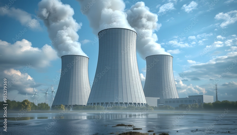 Power plant with steam rising. Power plant with steam rising.