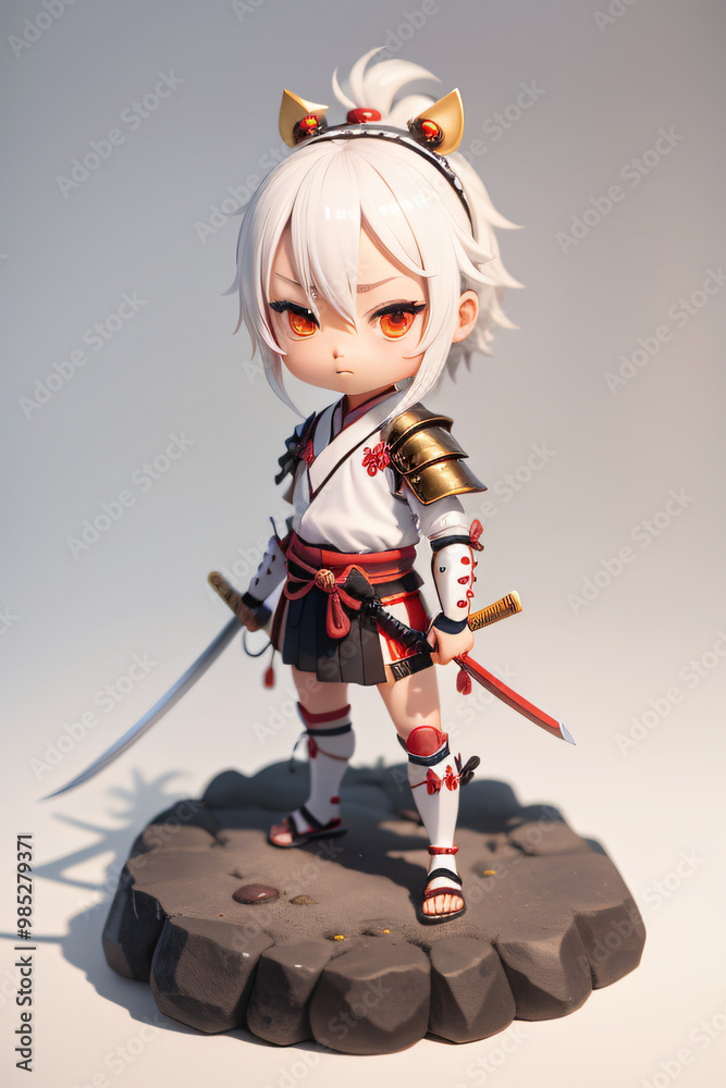 Chibi Samurai Holding a Katana Full-Body Illustration anime style Chibi Samurai Holding a Katana Full-Body Illustration anime style