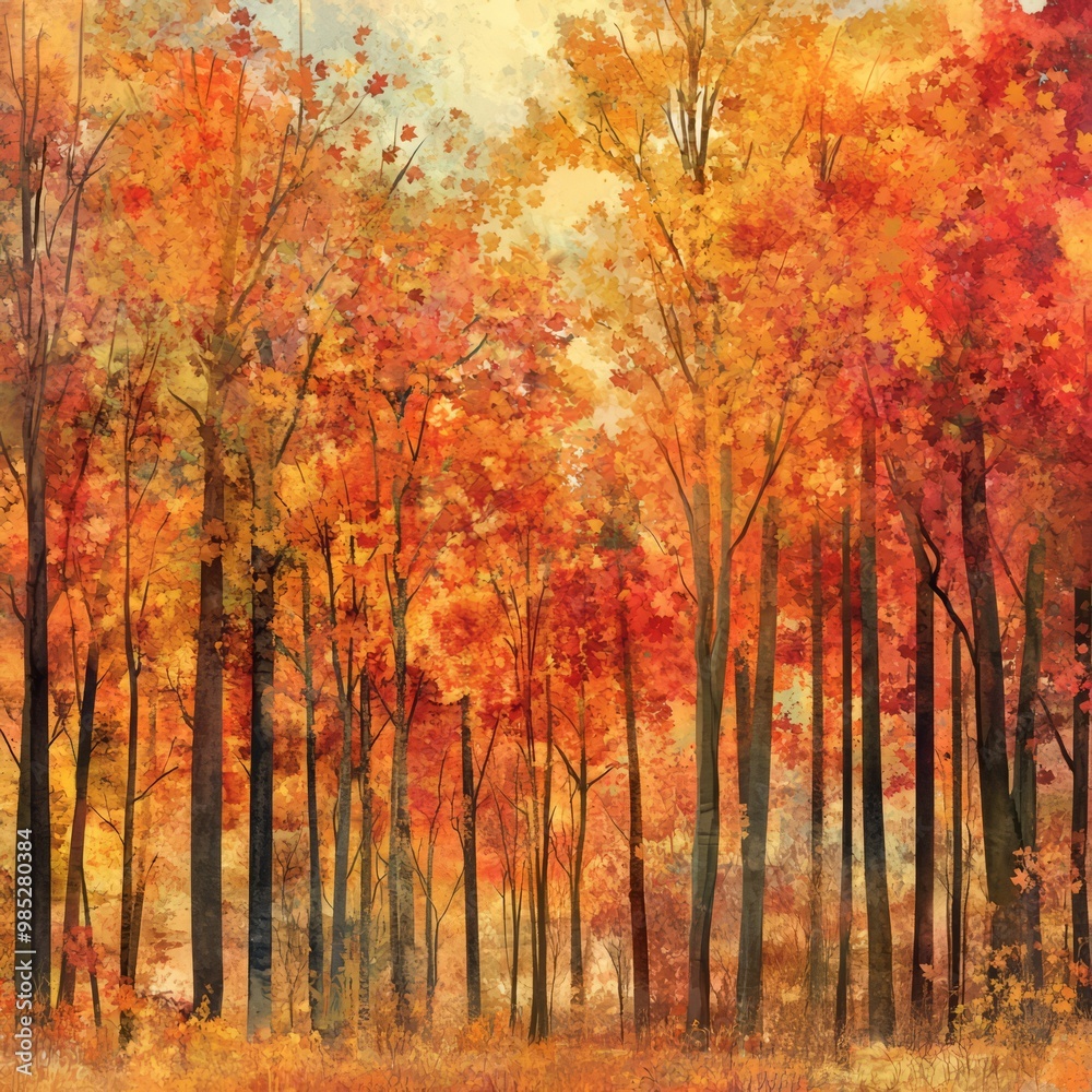 Fototapeta premium Vibrant Autumn Forest with Golden Leaves