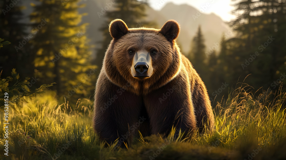 Obraz premium Brown Bear in Forest Setting - Realistic Image
