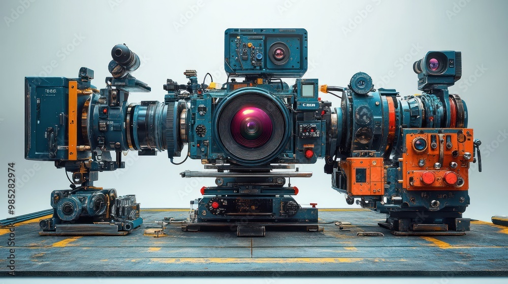 A detailed, high-tech camera setup for professional photography. A detailed, high-tech camera setup for professional photography.