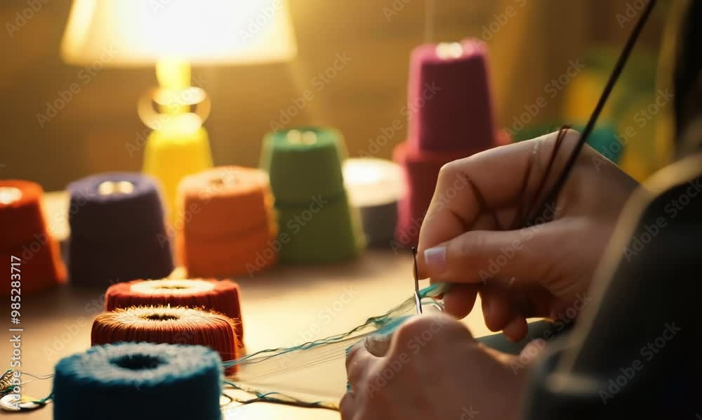 Expert Tailor Stitching Fine Fabric in Workshop Expert Tailor Stitching Fine Fabric in Workshop