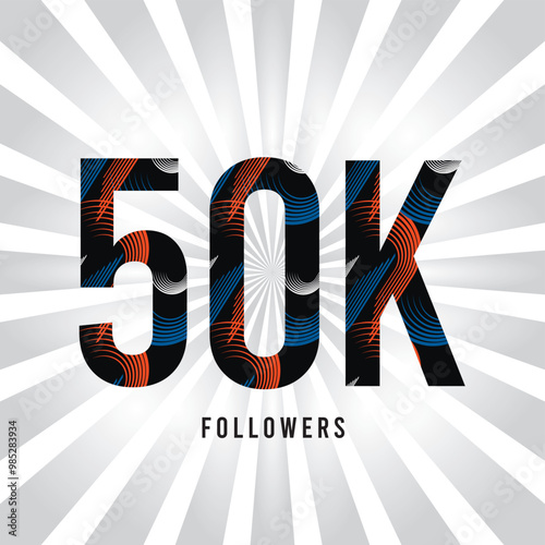 50k follower celebration. Thank you 50000 followers greeting template banner. Banner for 50k social friends and followers. Celebrate subscribers and followers.