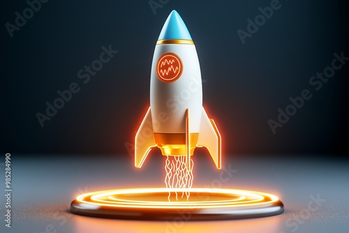 Rocket launch with glowing lines, symbolizing rapid startup growth in a business accelerator photo