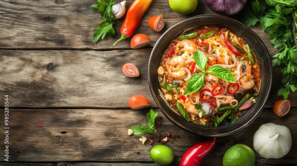 free space thai food concepts on wooden background free space thai food concepts on wooden background