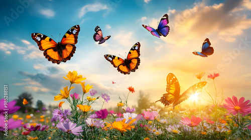 Butterflies Flying Over Col...