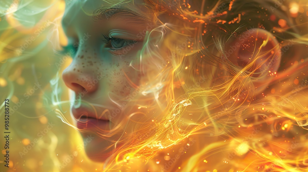 Dreamy Portrait of a Woman with Glowing Fire and Light Dreamy Portrait of a Woman with Glowing Fire and Light