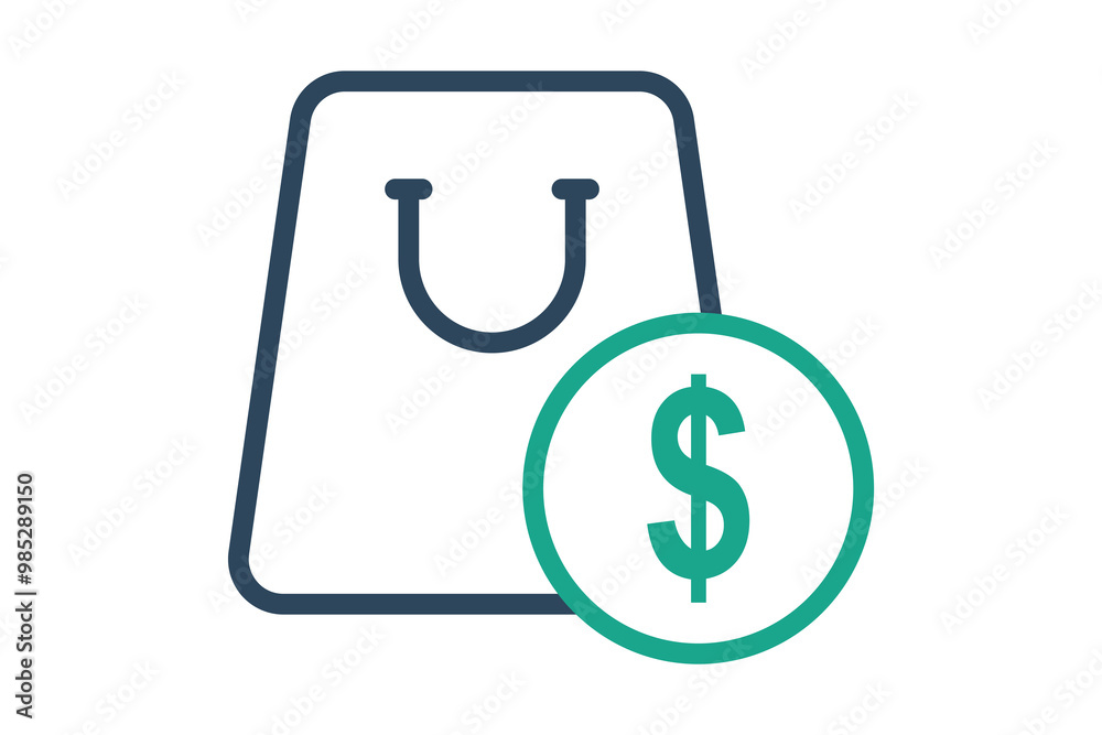 Purchase icon. line icon style. shopping bag with money. icon related to bill and payment. business elements vector illustration Purchase icon. line icon style. shopping bag with money. icon related to bill and payment. business elements vector illustration