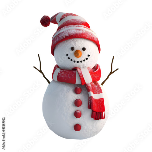 Snowman 3D Model Wearing a Red Scarf and Hat, Frosty Character Perfect for Winter, Christmas, and Holiday Season Decorations Generated AI
