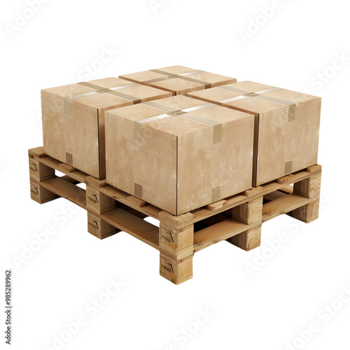 3D Wooden Crate on a Wooden Pallet, Suitable for Logistics, Industrial Cargo, and Supply Chain Transportation Icon Illustration Generated AI