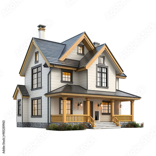 Two-Story 3D House Model with Detailed Architecture, Perfect for Real Estate Listings, Property Marketing, and Home Design Concepts Generated AI