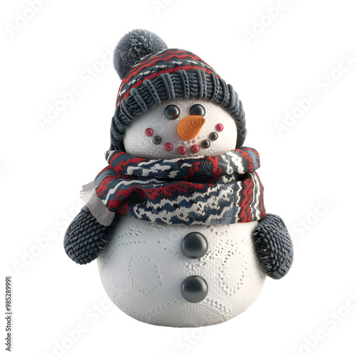 3D Snowman Character with a Red Scarf and Beanie Hat, Ideal for Winter, Christmas, Holiday Decorations, and Festive Celebrations Generated AI