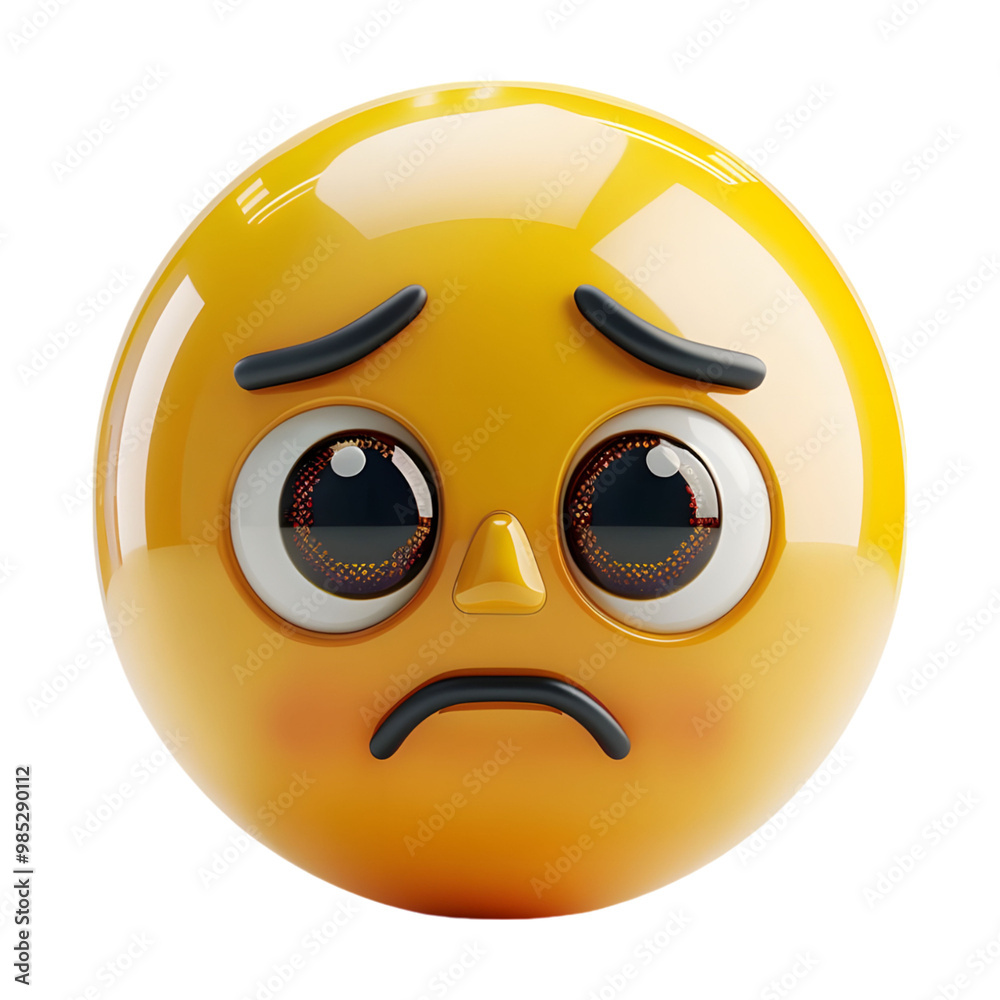 Sad Emoji 3D Icon with Drooping Expression, Ideal for Depicting Sadness, Disappointment, or Sympathy in Digital Communication Generated AI