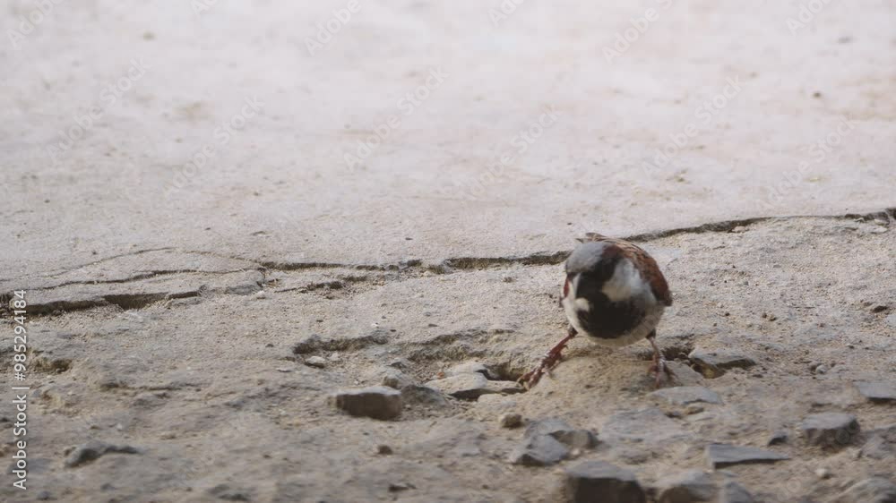 Sparrow looking for food, Small brown birds like sparrows are playing on the ground while looking for food in the nature. Sparrow looking for food, Small brown birds like sparrows are playing on the ground while looking for food in the nature.
