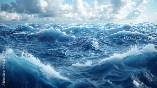 Vast ocean scene deep blue waters and soft waves gently crashing against each other under a bright sky perfect for marine or aquaticthemed backgrounds photo