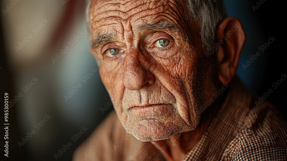 Close-up portrait of an elderly man with wrinkles and grey hair. Close-up portrait of an elderly man with wrinkles and grey hair.