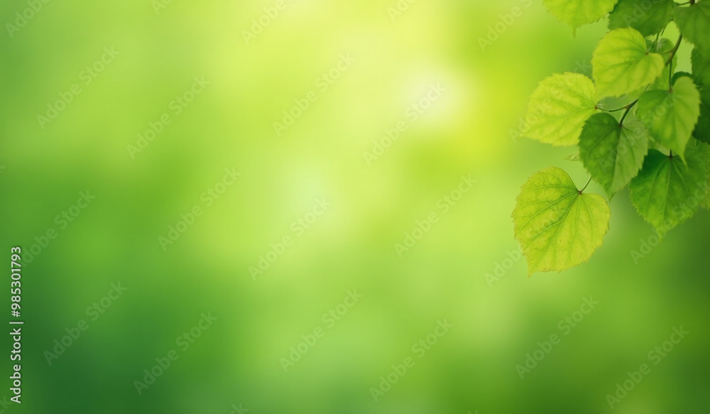 Spring, autumn background. Branch with green leaves on blur and bokeh background with golden sun light. AI generated. Spring, autumn background. Branch with green leaves on blur and bokeh background with golden sun light. AI generated.