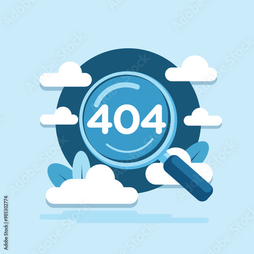 404 Error Illustration with Magnifying Glass - Page Not Found Vector Design