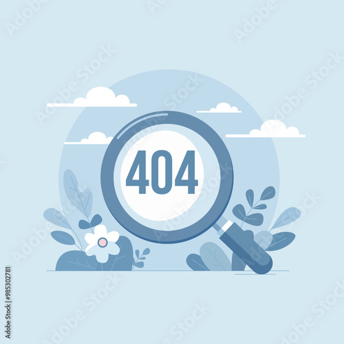 404 Error Illustration with Magnifying Glass - Page Not Found Vector Design