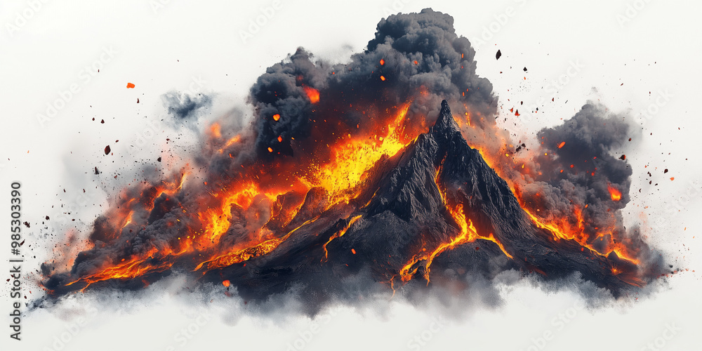 A dramatic volcanic eruption image with dark ash clouds, glowing lava, and fiery embers A dramatic volcanic eruption image with dark ash clouds, glowing lava, and fiery embers