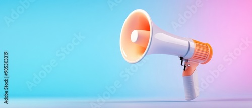 A large white microphone with orange tips is on a blue background photo