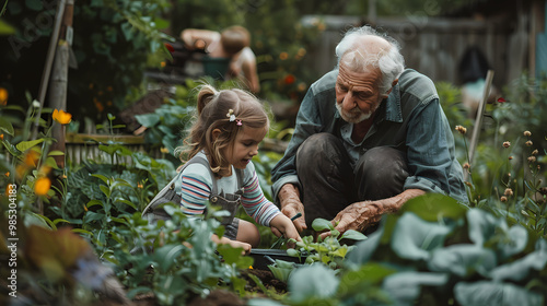 Wallpaper Mural Grandparents and granddaughter gardening in the backyard Torontodigital.ca