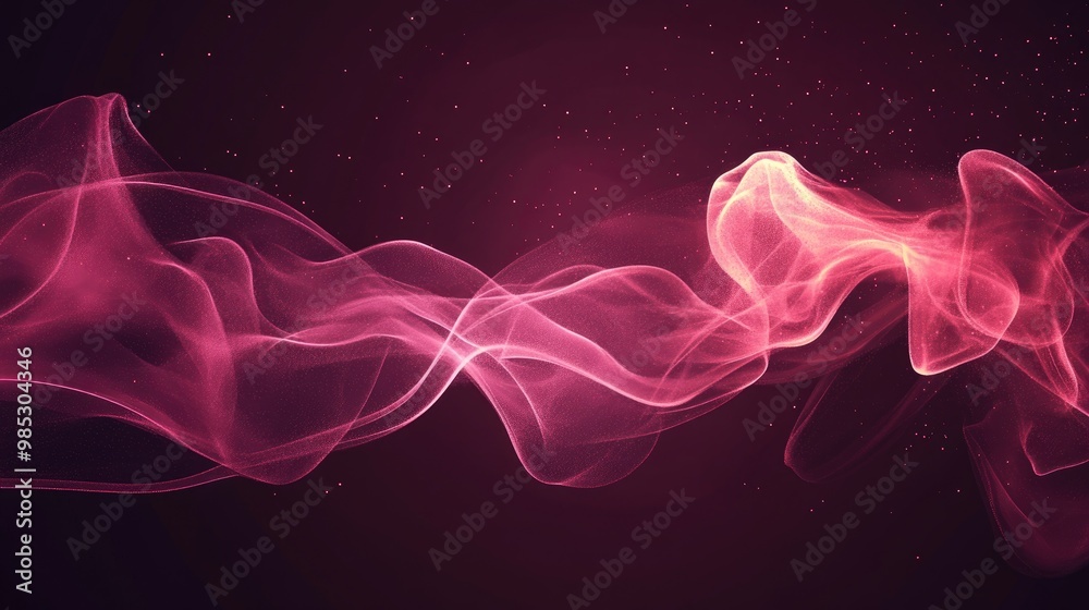 Line art illustration of abstract pink fire light smoke shapes on a dark background Line art illustration of abstract pink fire light smoke shapes on a dark background