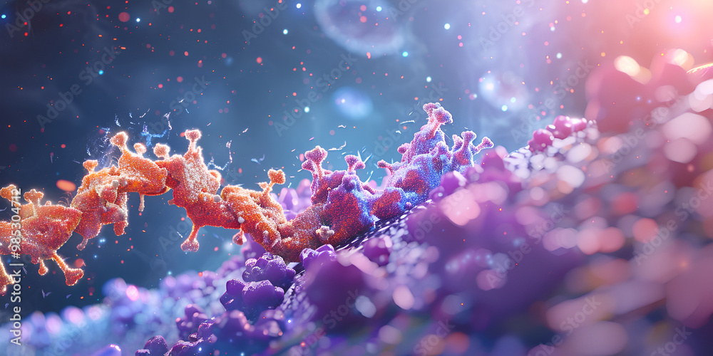 Protein molecules interacting in a scientific simulation, Protein molecules interacting in a scientific simulation,