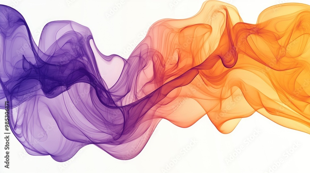 Line art illustration depicting the flow of orange and purple smoke against a white backdrop featuring a captivating ink and smoke design Line art illustration depicting the flow of orange and purple smoke against a white backdrop featuring a captivating ink and smoke design
