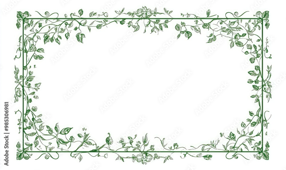 Line art illustration of a decorative square frame with a green border on a white background Border design concept Line art illustration of a decorative square frame with a green border on a white background Border design concept