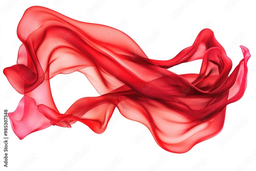 Line art illustration of elegant flowing fabric billowing in the wind Red wavy silk or satin serving as an abstract design element Image set against a white background Line art illustration of elegant flowing fabric billowing in the wind Red wavy silk or satin serving as an abstract design element Image set against a white background