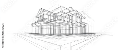 Line art depiction of architectural design in 3D illustration style