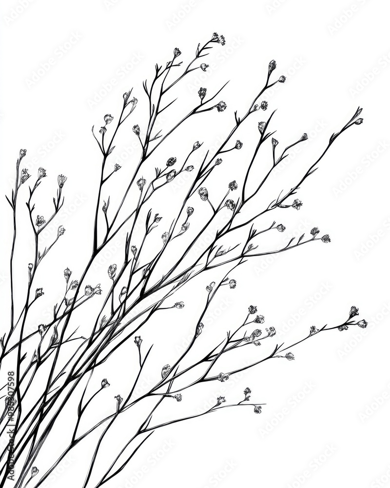 Line art depiction of dark twigs from a field plant Line art depiction of dark twigs from a field plant