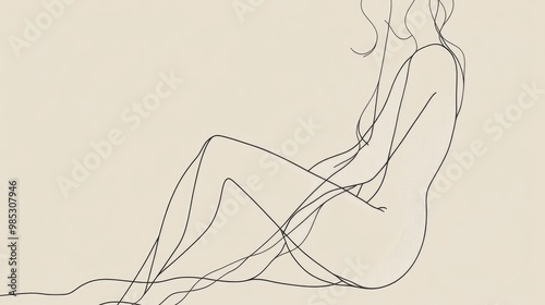 Minimal grayscale line art depicting the elegant form of a woman s body