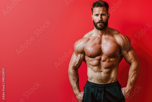 Smart and muscular man presenting confidently, fit body emphasized against a solid color backdrop, blending mental sharpness with physical strength